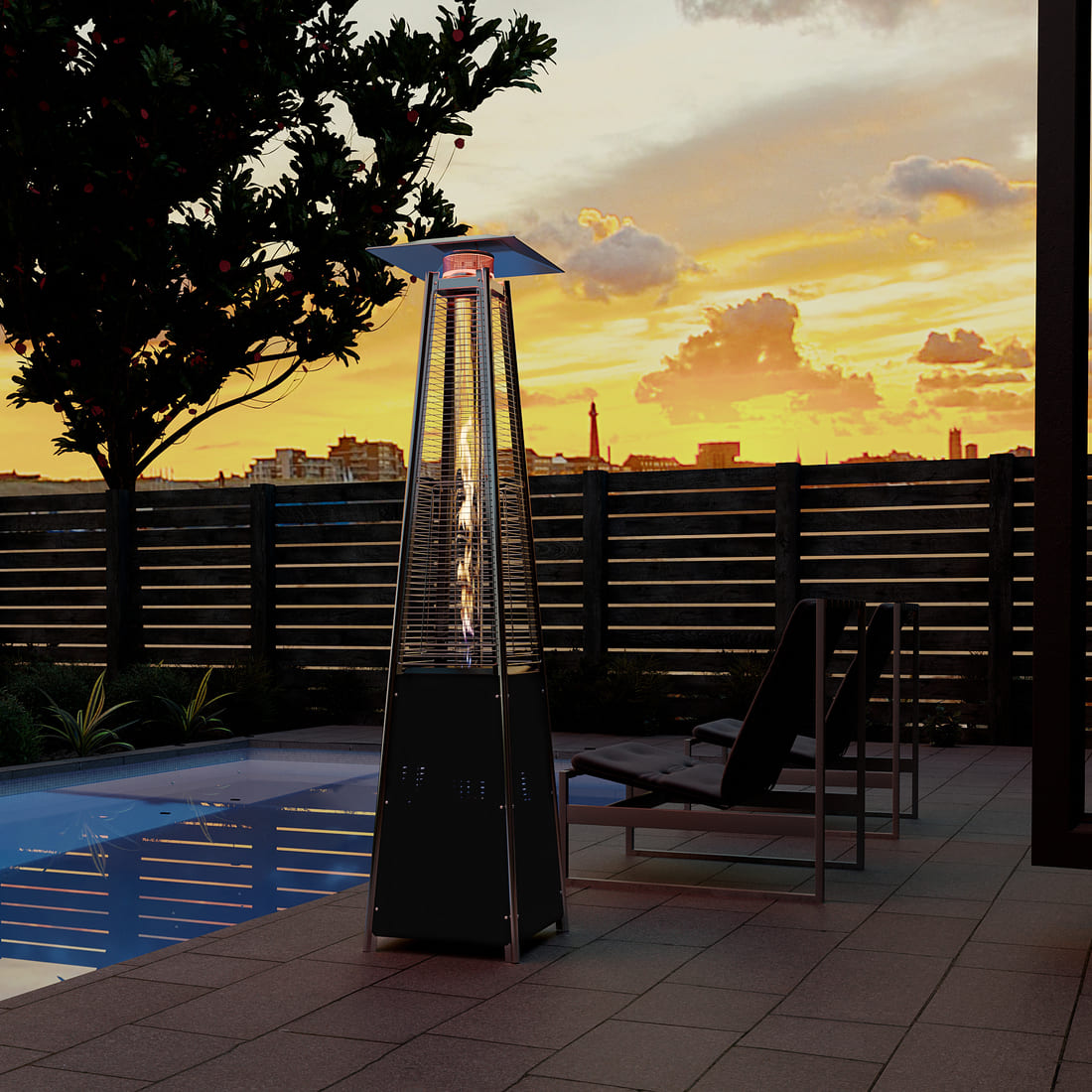 Pamapic 48,000 BTU Pyramid Flame Patio Propane Heater with Glass Tube & Cover - Commercial & Residential