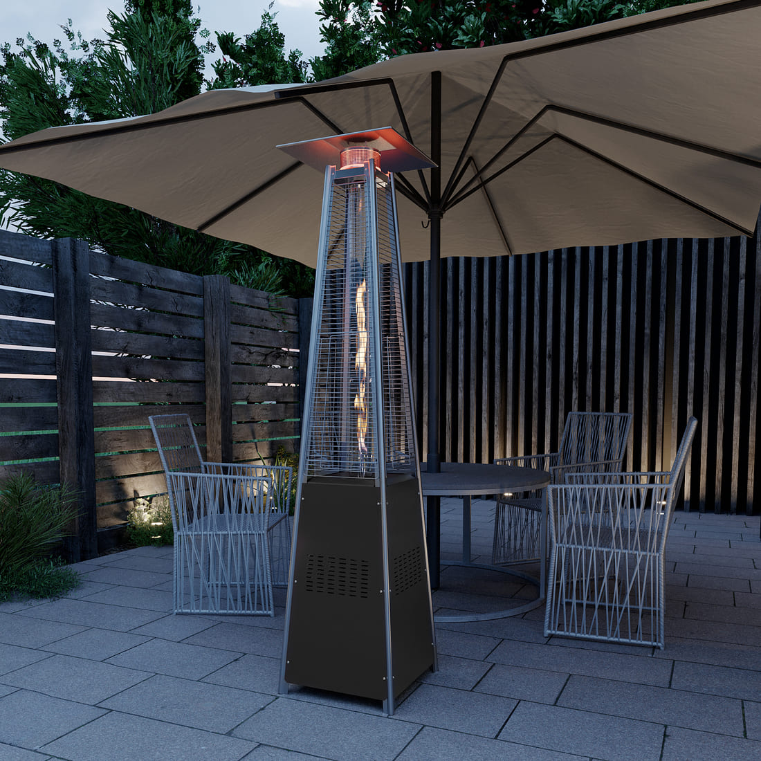 Pamapic 48,000 BTU Pyramid Flame Patio Propane Heater with Glass Tube & Cover - Commercial & Residential