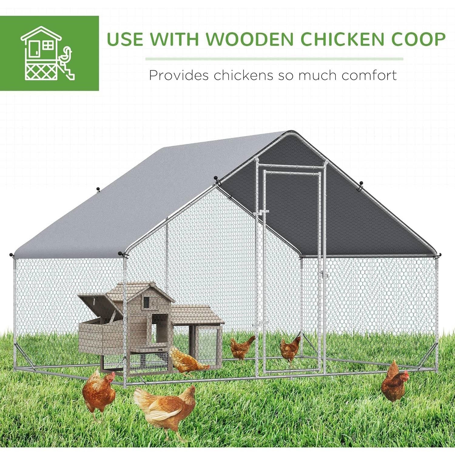 Outdoor Yard Metal Walk-in Chicken Coop with Waterproof Cover 9.8 Ft x 6.6 Ft.