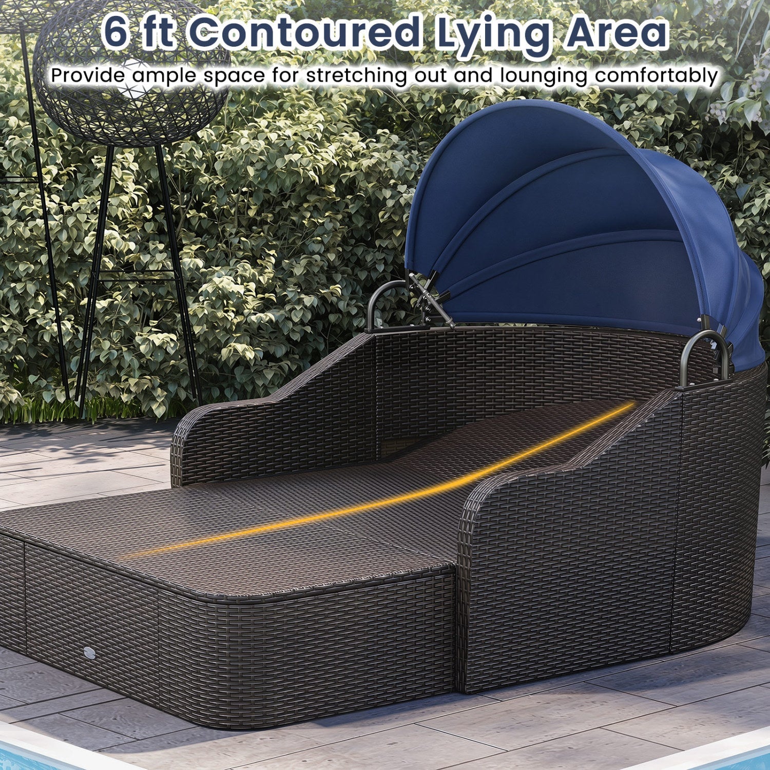 Outdoor Rattan Daybed with Retractable Canopy - Navy
