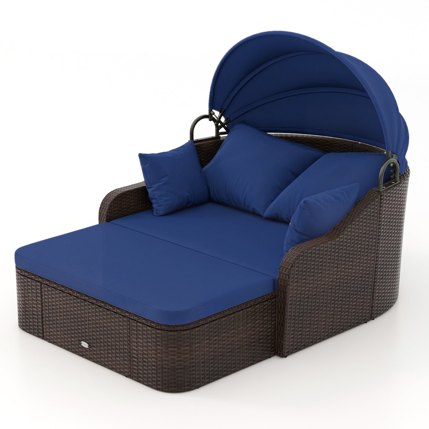 Outdoor Rattan Daybed with Retractable Canopy - Navy