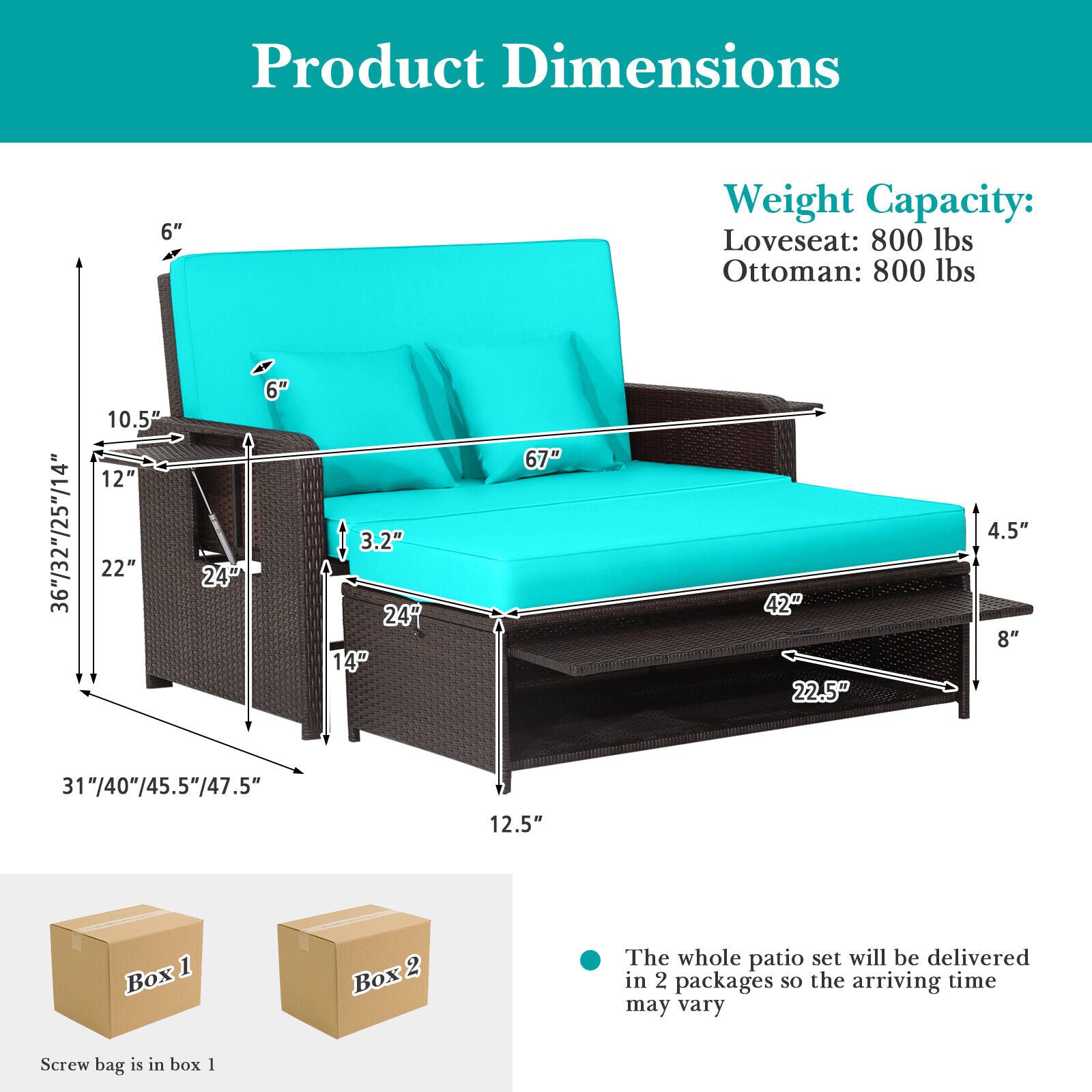 Outdoor Rattan Daybed with 4-Position Adjustable Backrest