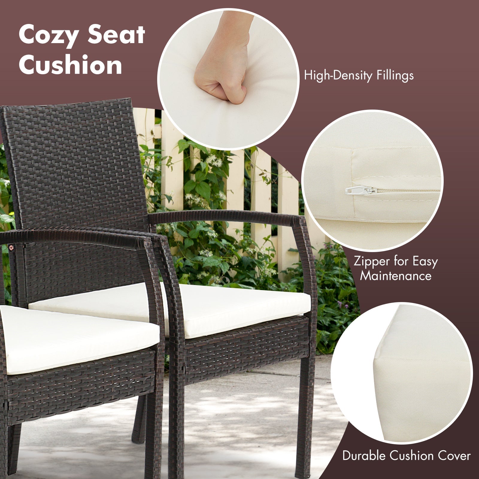 9 Pieces Patio Rattan Dining Set with Acacia Wood Table for Backyard Garden-L-shaped Handrail