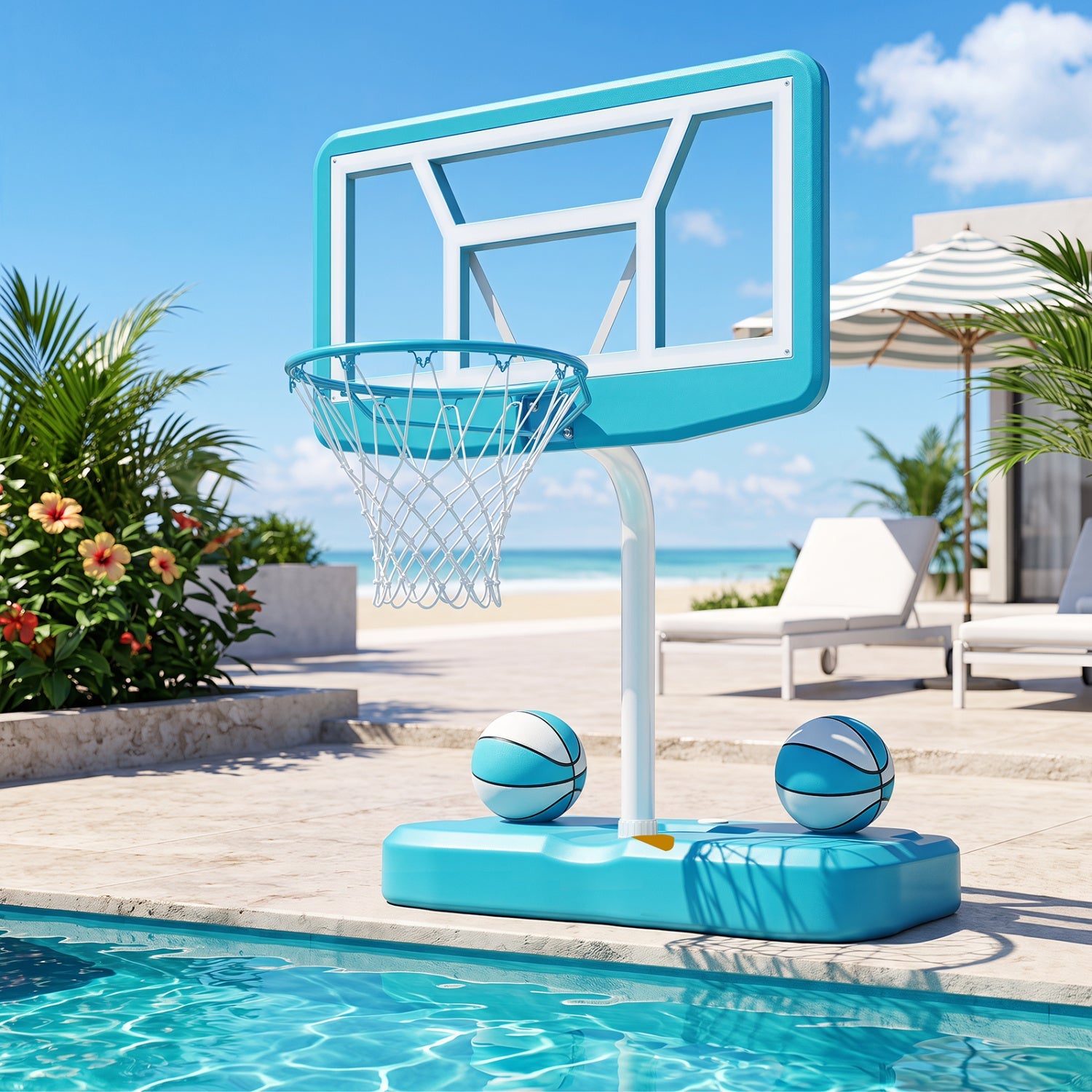 Pool Basketball Hoop Set with 2 Balls and Pump