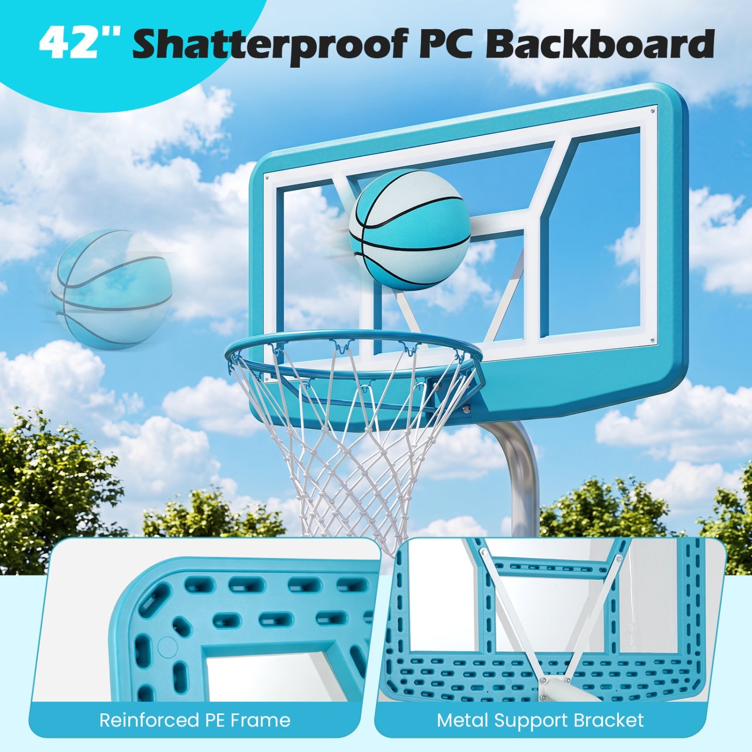 Pool Basketball Hoop Set with 2 Balls and Pump