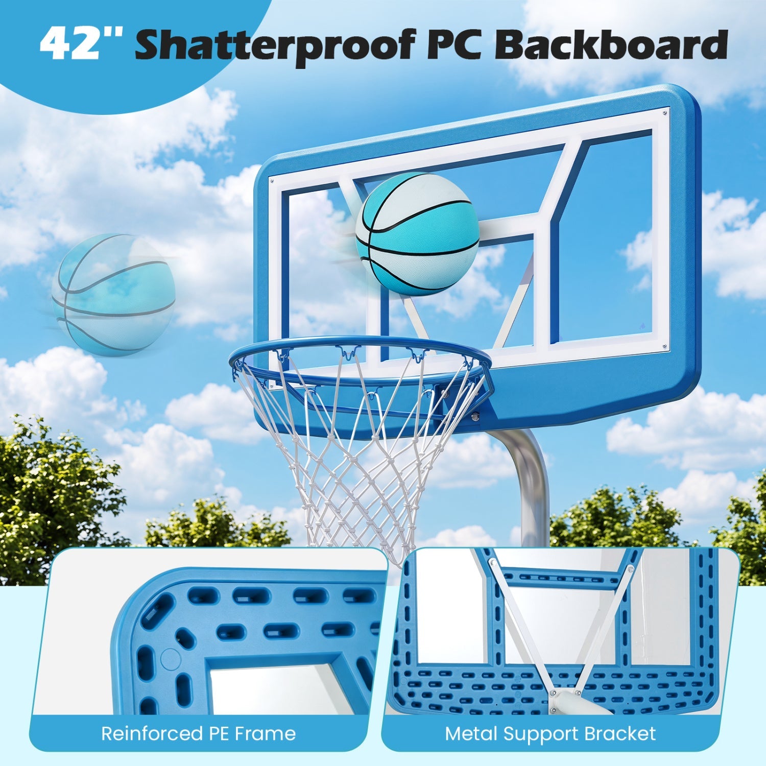 Pool Basketball Hoop Set with 2 Balls and Pump