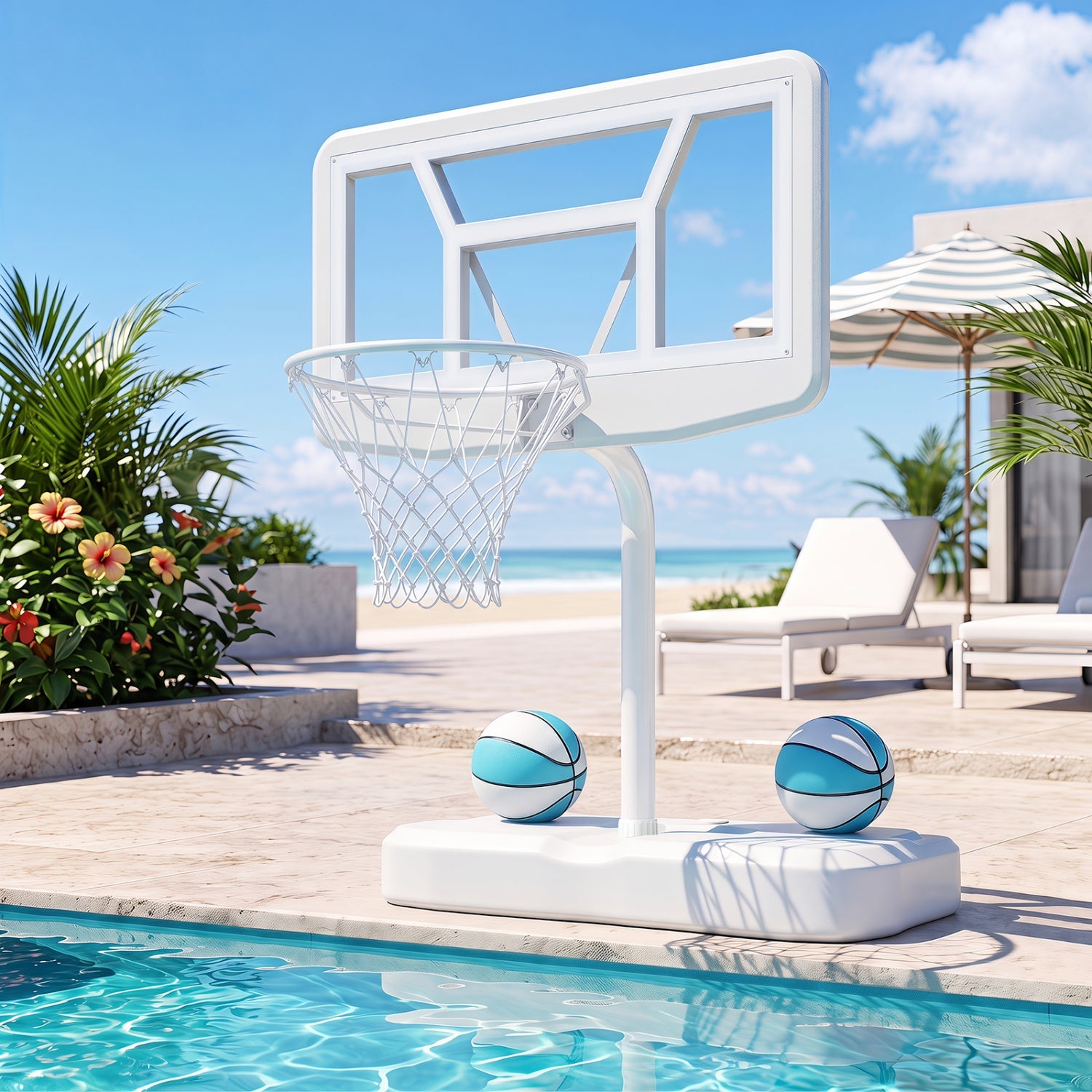 Pool Basketball Hoop Set with 2 Balls and Pump