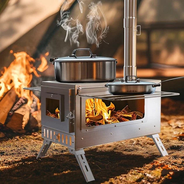Wood Burning Portable Tent Stove With 6 Stainless Chimney Pipes