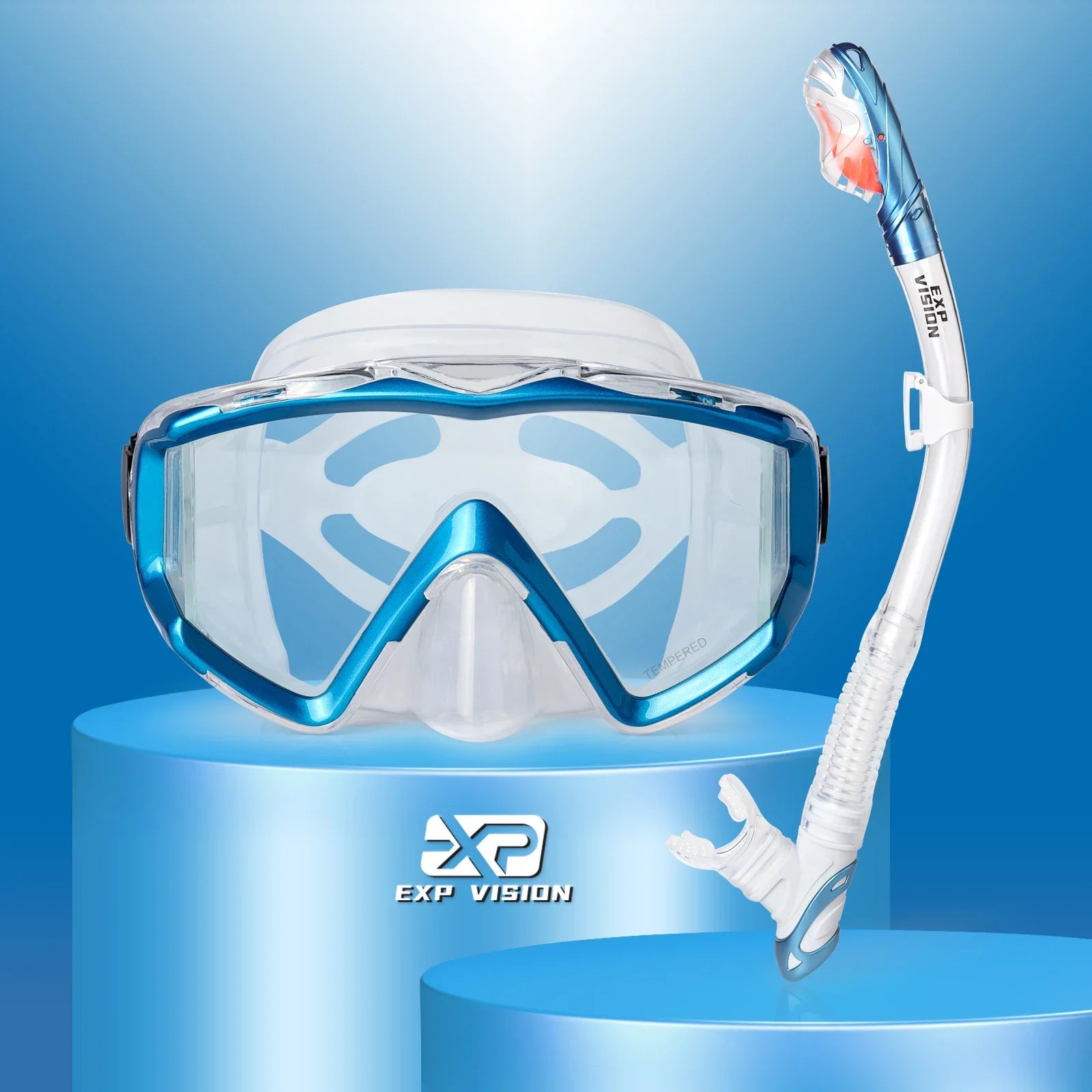 Dry Snorkel Set, Pano 3 Window Snorkel Mask, Anti-Fog Scuba Diving Goggle and Snorkel, Adult Snorkeling Swim Mask with PC Lens