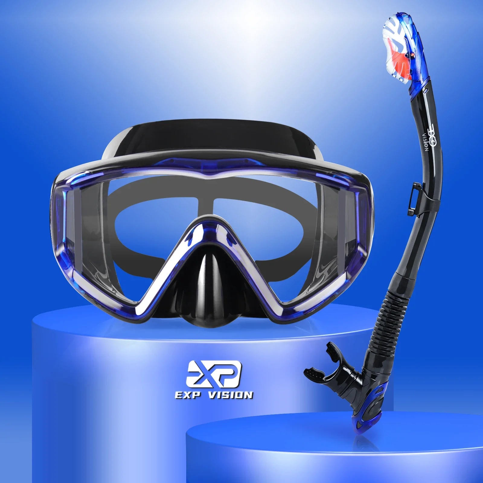 Dry Snorkel Set, Pano 3 Window Snorkel Mask, Anti-Fog Scuba Diving Goggle and Snorkel, Adult Snorkeling Swim Mask with PC Lens