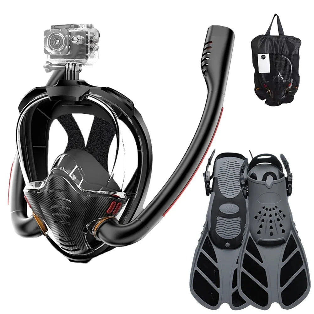 Snorkeling Mask Set, Adult Swimming Fins Set, Silicone Fins, Universal and Adjustable—Snorkeling Gear for a Summer of Fun