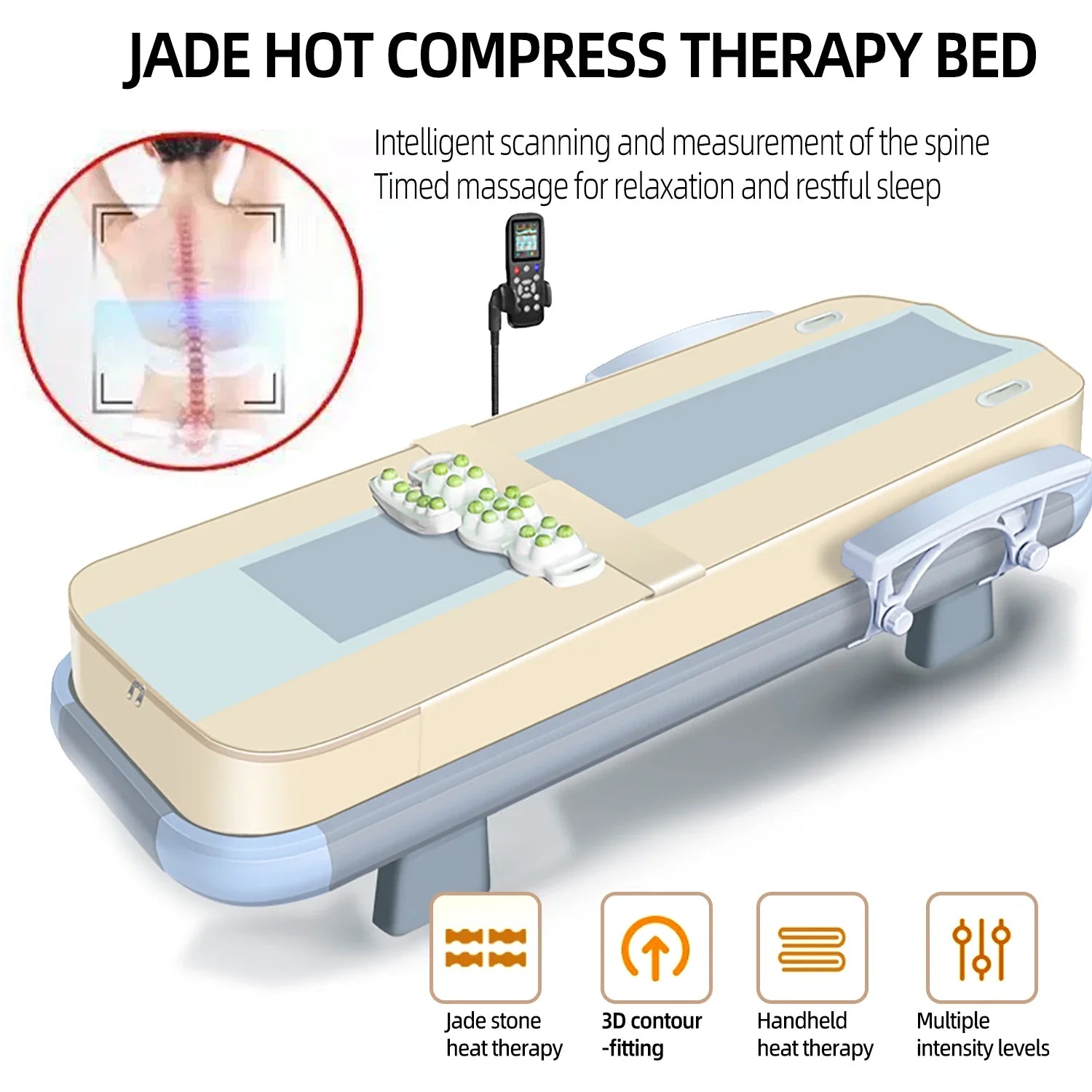HEALTHFOREVER Electric Jade Stone Massage Bed With Heat Kneading Roller