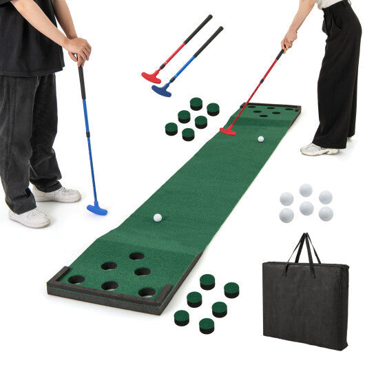 11 FT Indoor Outdoor Putting Green Mat with 2 Adjustable Putters and 6 Balls