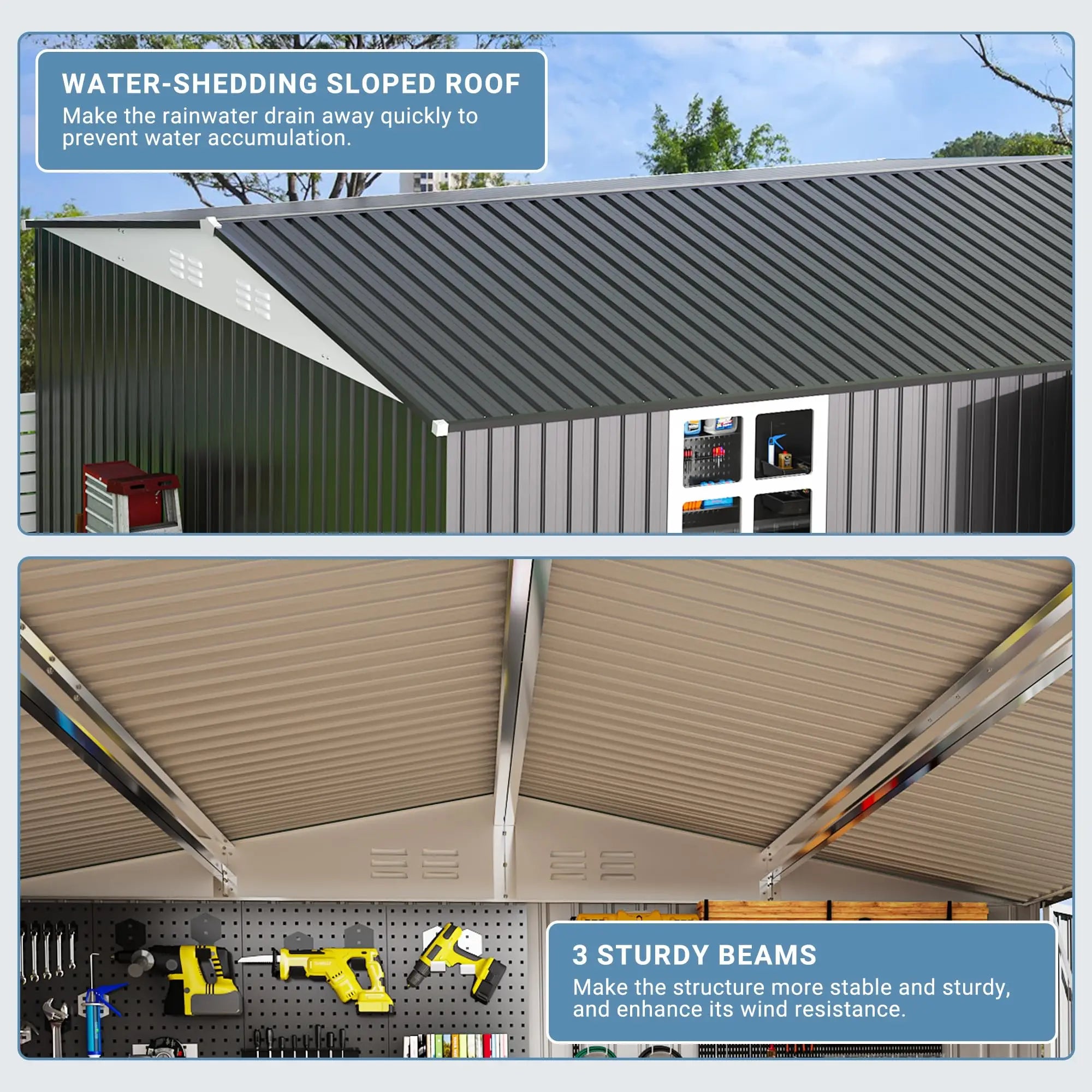 VIWAT Outdoor Metal Storage Shed With Lockable Door And Window