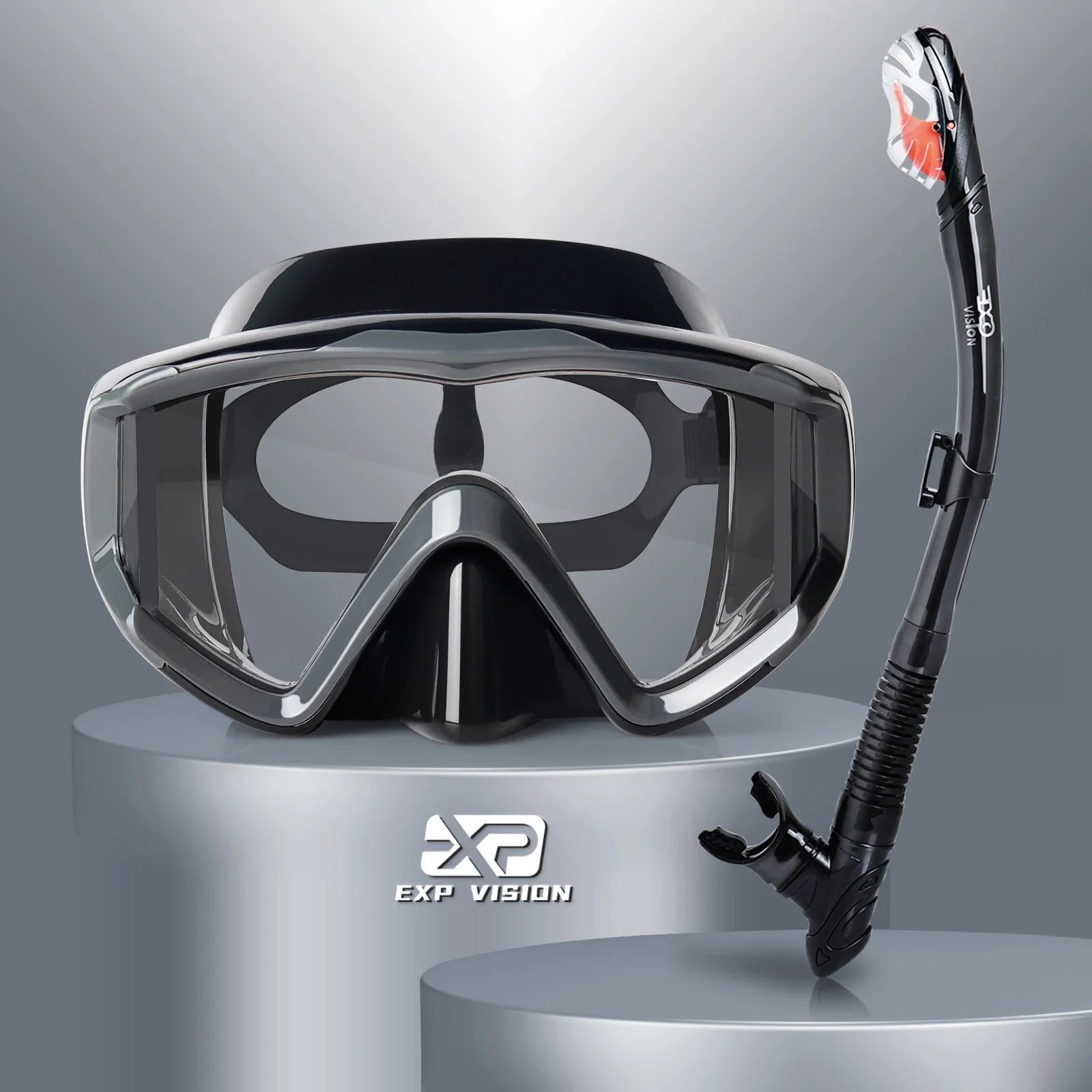 Dry Snorkel Set, Pano 3 Window Snorkel Mask, Anti-Fog Scuba Diving Goggle and Snorkel, Adult Snorkeling Swim Mask with PC Lens