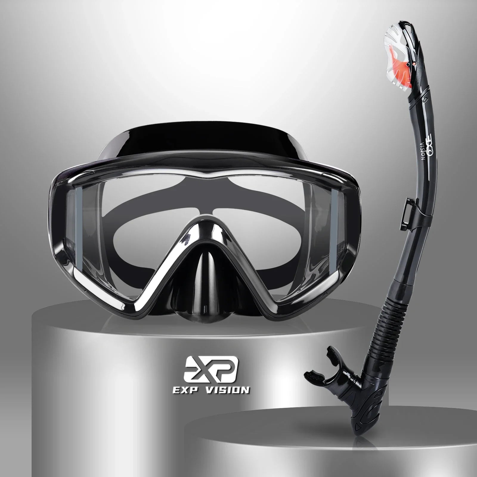 Dry Snorkel Set, Pano 3 Window Snorkel Mask, Anti-Fog Scuba Diving Goggle and Snorkel, Adult Snorkeling Swim Mask with PC Lens