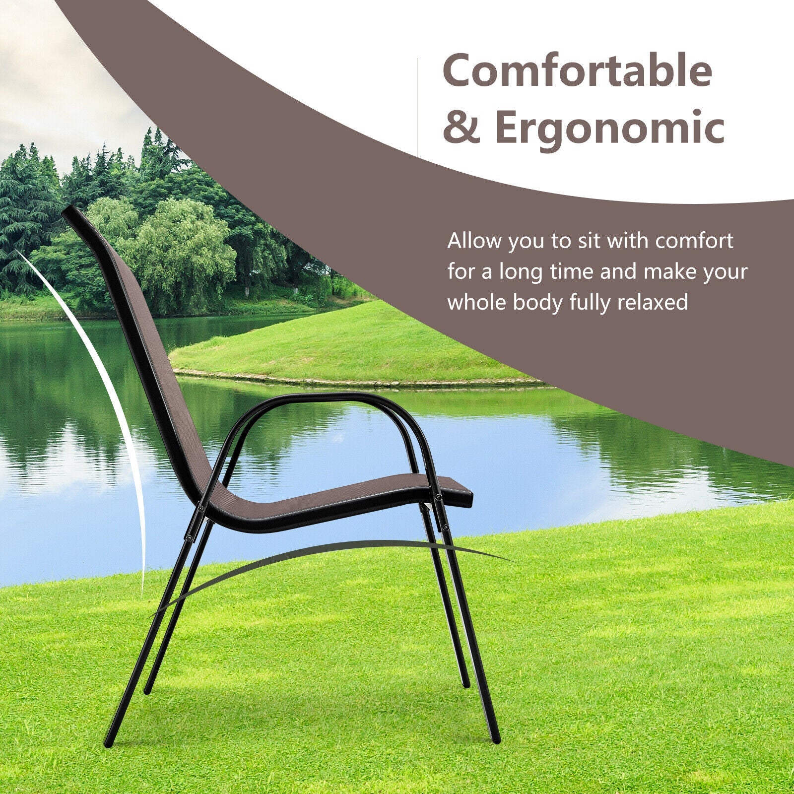 4 Pieces Stackable Patio Dining Chairs Set with Armrest-Brown
