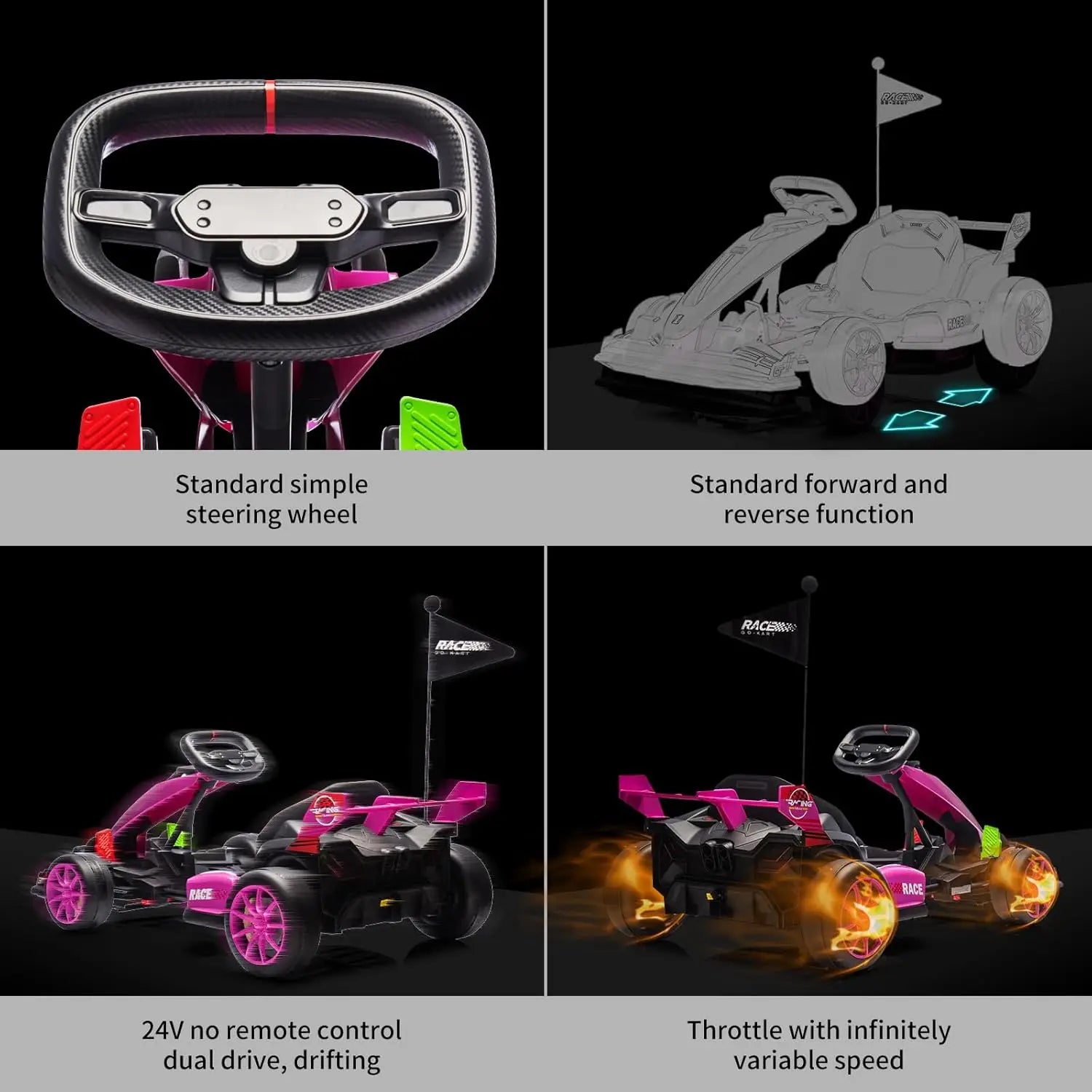 HiMISSE 24V Electric Ride On Car For Kids Drift Kart