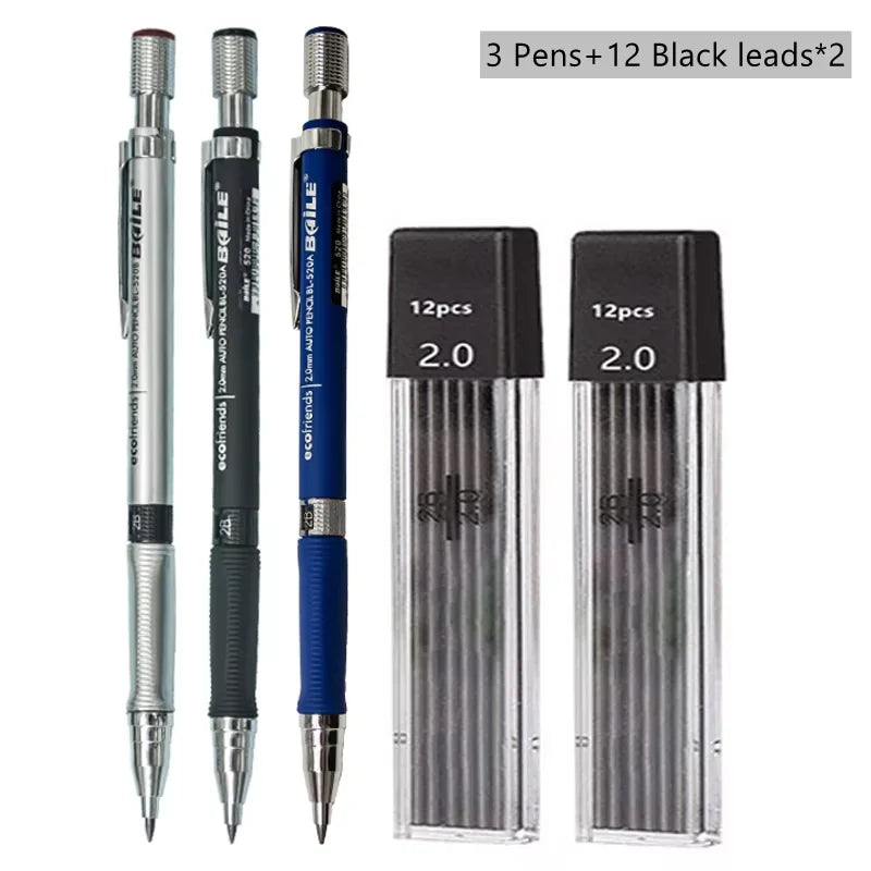 Mechanical Pencil Set With 2B Lead Refills For Writing And Sketching