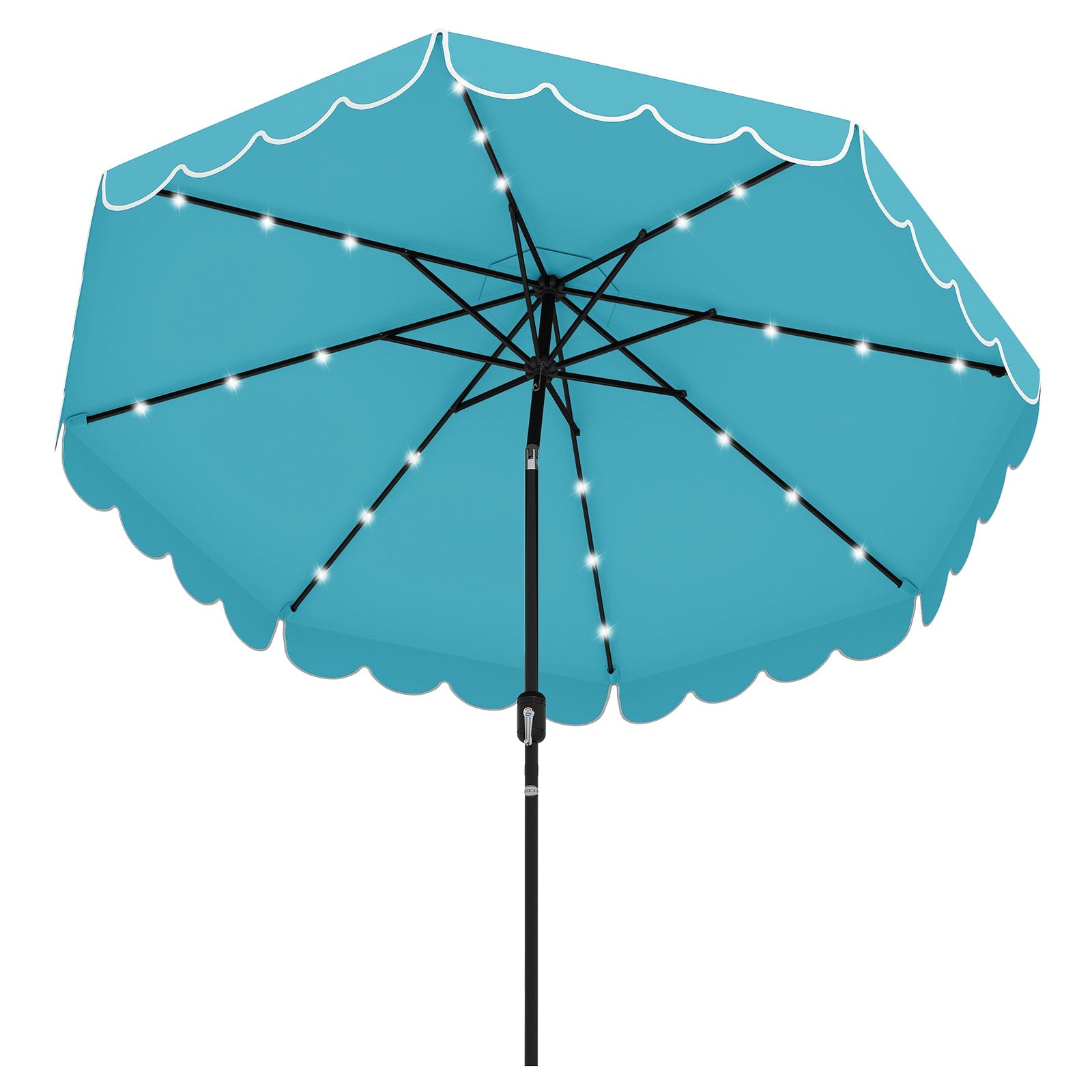 9.3 Feet Solar Patio Umbrella with 24 LED Lights Vented Top and Ruffles-Turquoise