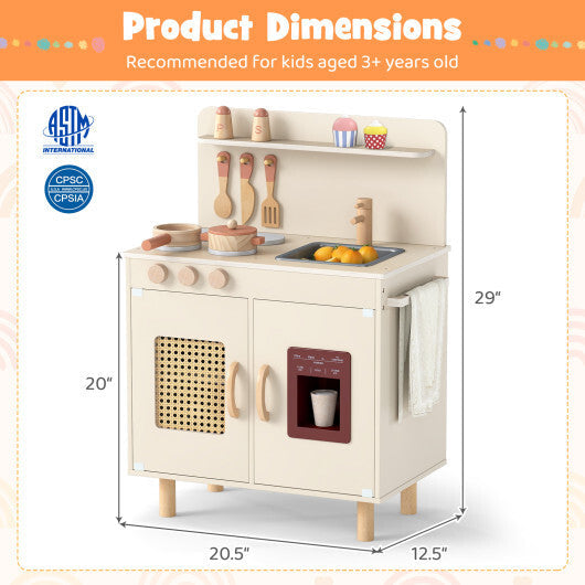 Wooden Pretend Kitchen Playset with Realistic Ice Maker-Yellow