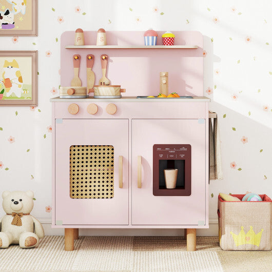 Wooden Pretend Kitchen Playset with Realistic Ice Maker-Yellow