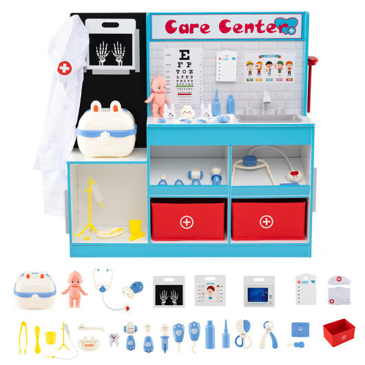 Play Doctor's Office Wood Medical Center Toy Set with Examine Region-Pink