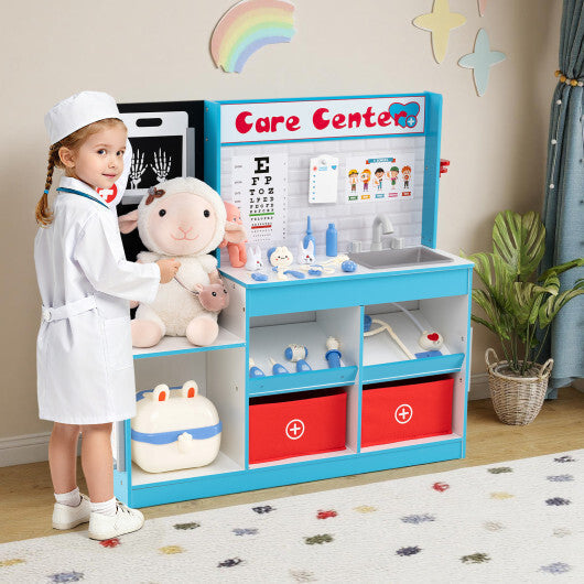 Play Doctor's Office Wood Medical Center Toy Set with Examine Region-Pink