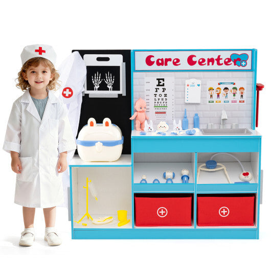 Play Doctor's Office Wood Medical Center Toy Set with Examine Region-Pink