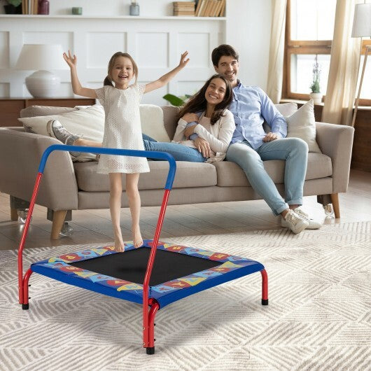 36 Inch Kids Indoor Outdoor Square Trampoline with Foamed Handrail-Blue