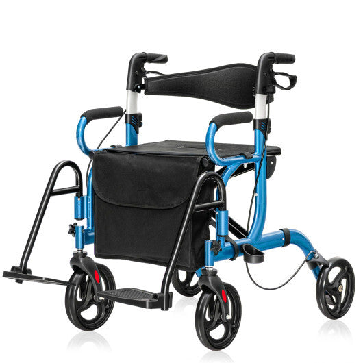 Costway Folding Rollator Walker with 8-inch Wheels and Seat Navy