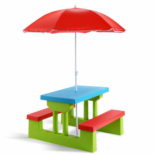 Costway 4 Seat Kids Picnic Table with Umbrella Garden Folding Children Bench Outdoor PP