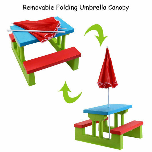 Costway 4 Seat Kids Picnic Table with Umbrella Garden Folding Children Bench Outdoor PP