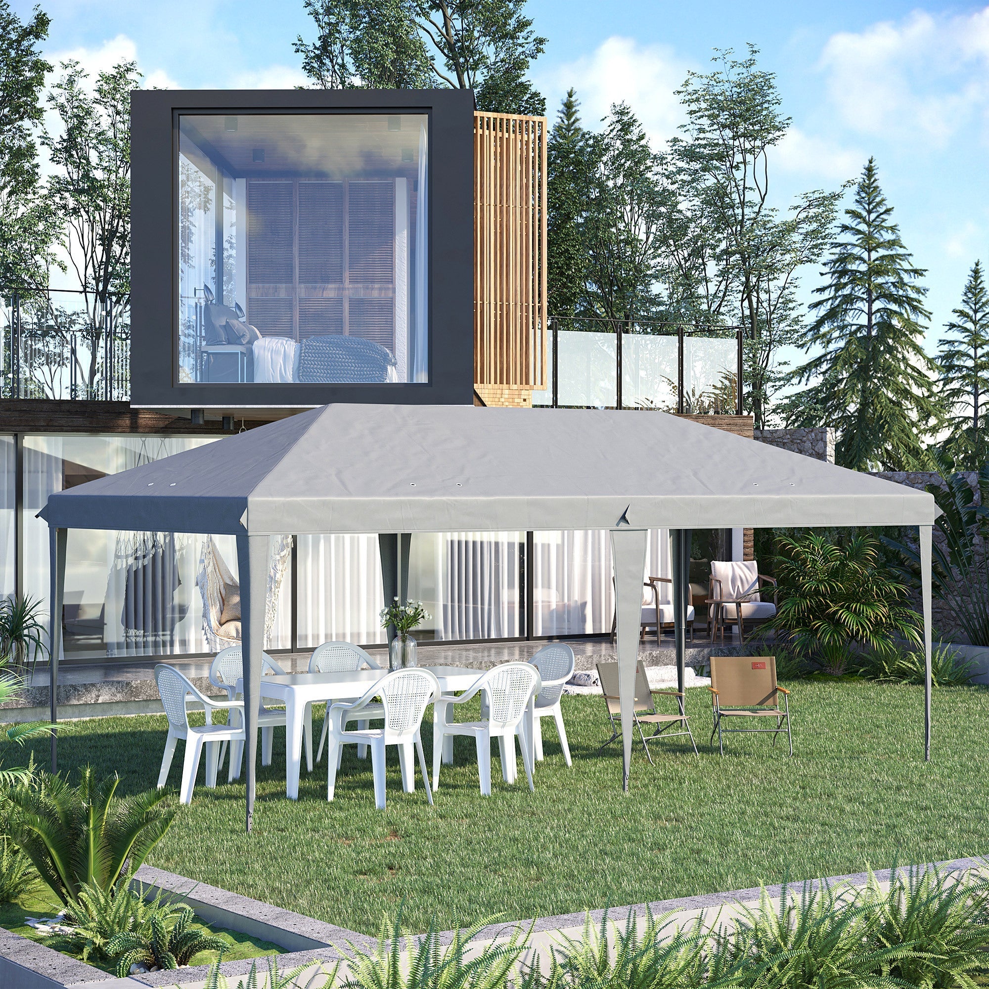 Outsunny 10' x 20' Pop Up Canopy Tent Heavy Duty Steel Frame Gray