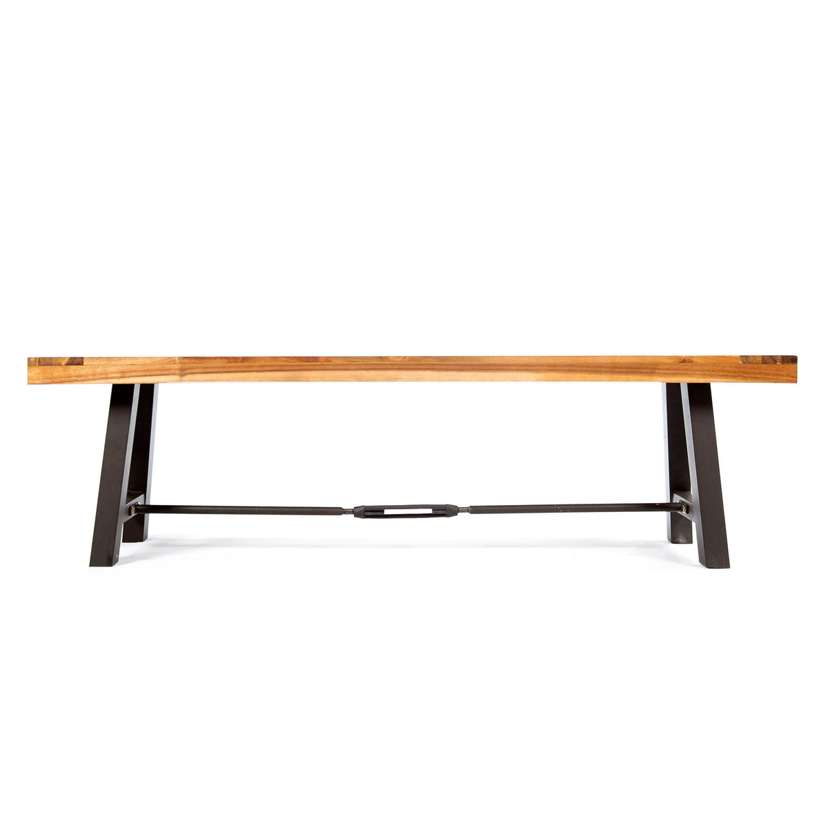 Outdoor Dining Bench with Acacia Seat and Black Metal Frame - Teak / Black