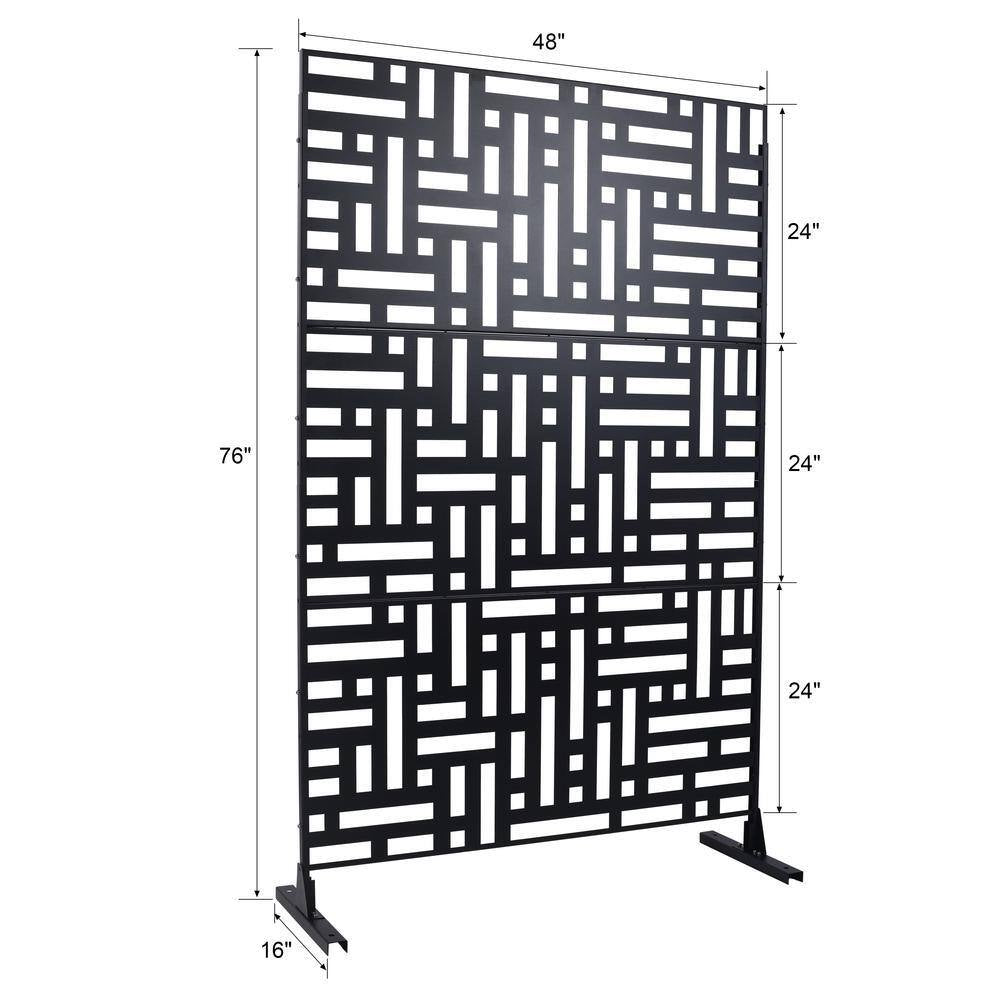 6.3 Ft. H X 4 Ft. W Black Metal Privacy Screen Freestanding Decorative Privacy Screen for Deck Balcony Patio (3-Panels)