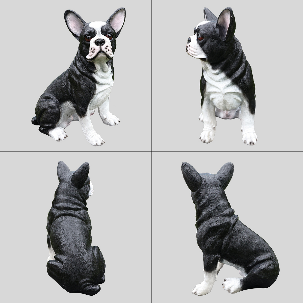 Lifelike French Bulldog Statue, Realistic Resin Animal Figurine for Indoor Outdoor Garden Lawn Yard Home Decor, Art Craft Gift, Black+White