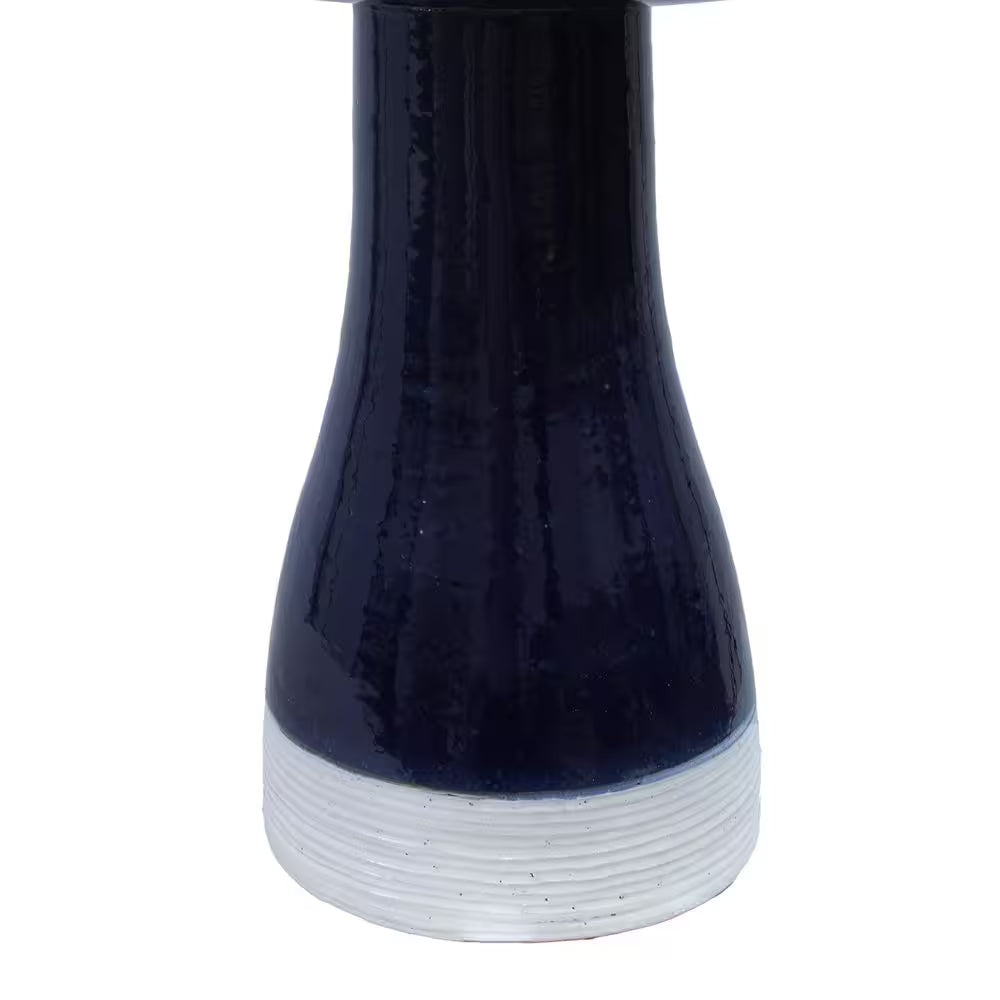 Duo-Tone Outdoor Glazed Ceramic Bird Bath-21 In-Midnight Blue