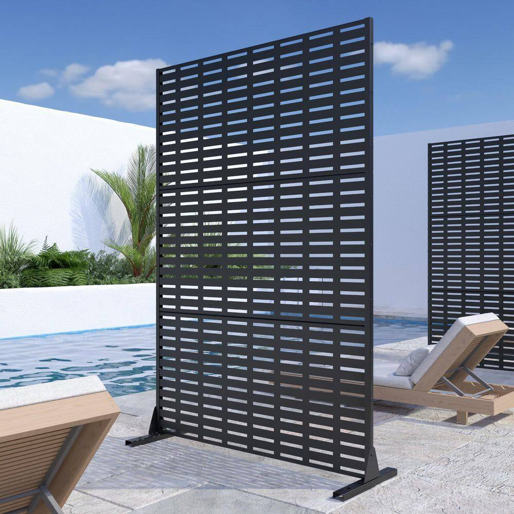 6 Ft. X 4 Ft. Privacy Fence Screen Black Galvanized Metal for Garden Fence in Lattice Pattern