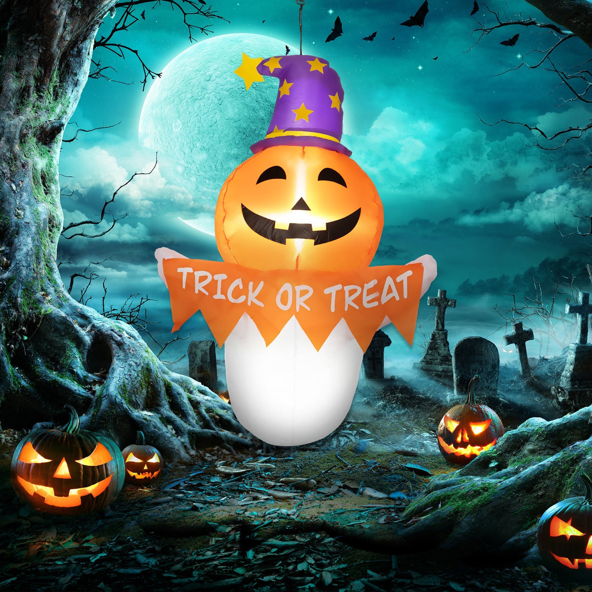 Inflatable Halloween Ghost Window Sticker with LED Lights - White