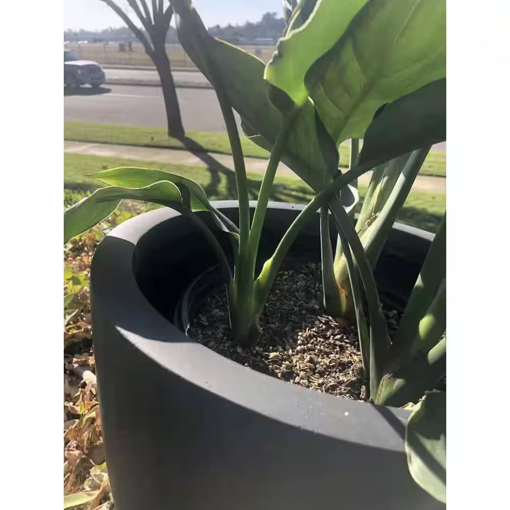 Medium 10 In. Tall Charcoal Lightweight Concrete round Outdoor Bowl Planter