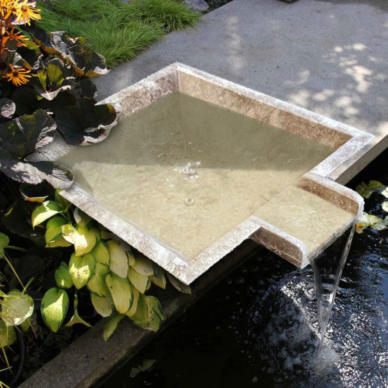 Aspendos Travertine Natural Stone Pool Square Cascade Water Bowl