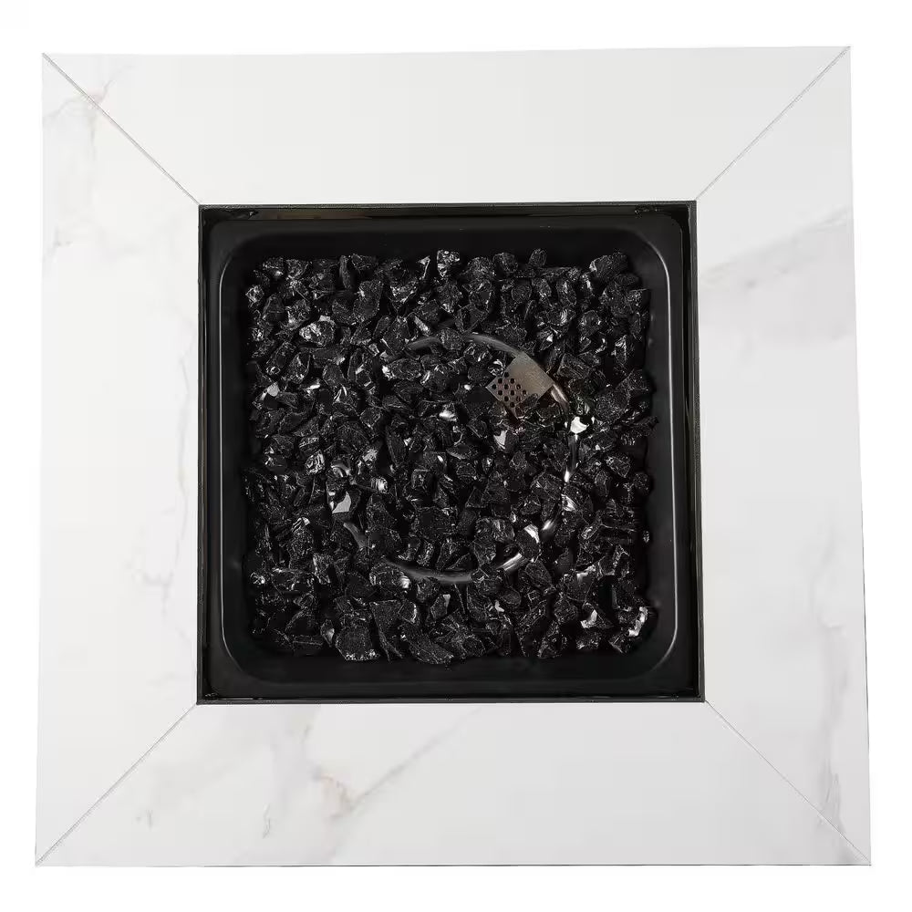 30 In. Gas Fire Pit Table with Cover, Black Glass