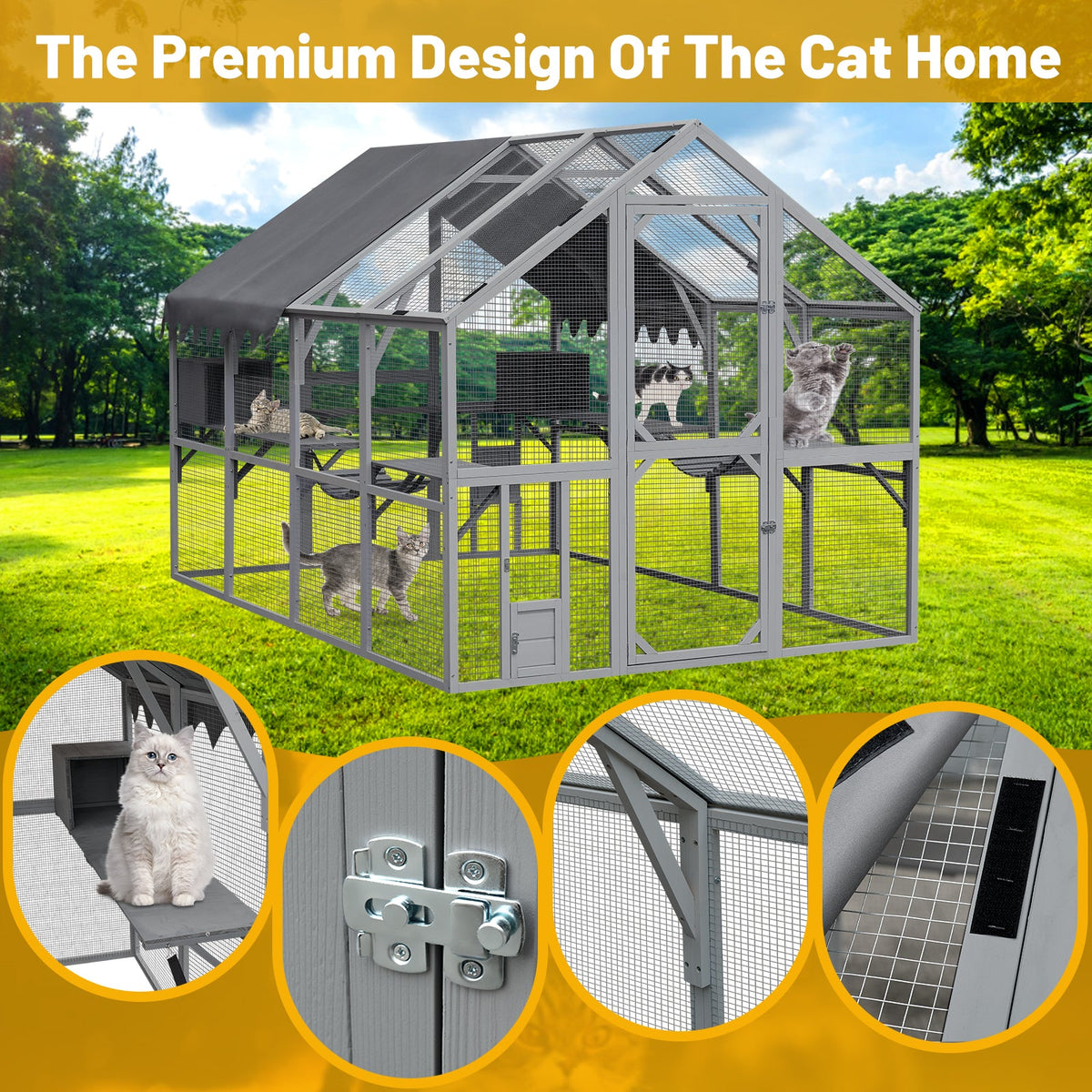 Outdoor Cat House with Weatherproof Roof and Walk-In Door - Wood