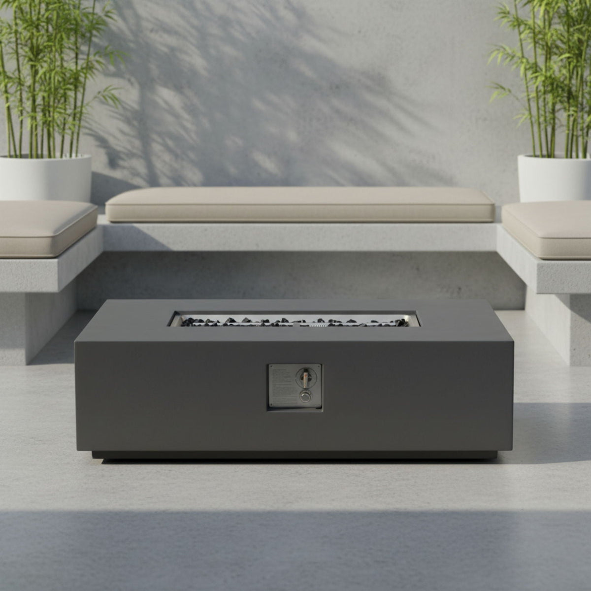 Rectangular Fire Pit Table with 50,000 BTU Heat Output - Light Gray