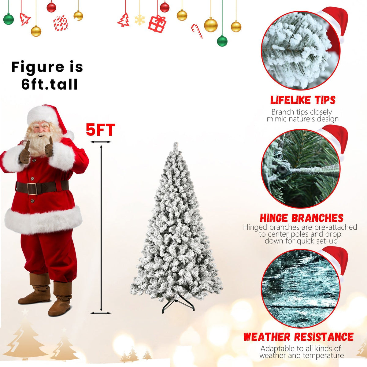 5-Foot Pre-Lit Snow-Flocked Christmas Tree with 650 LED Lights - Green/White
