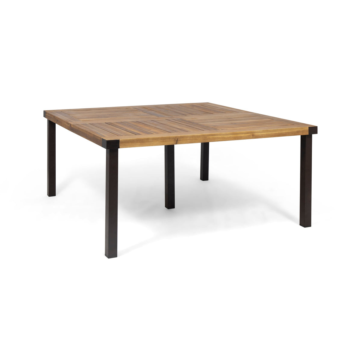 9‑Piece Outdoor Patio Dining Set, 64" Square Acacia Wood Dining Table with Metal Legs & 8 Pcs Acacia Wood Dining Chairs with