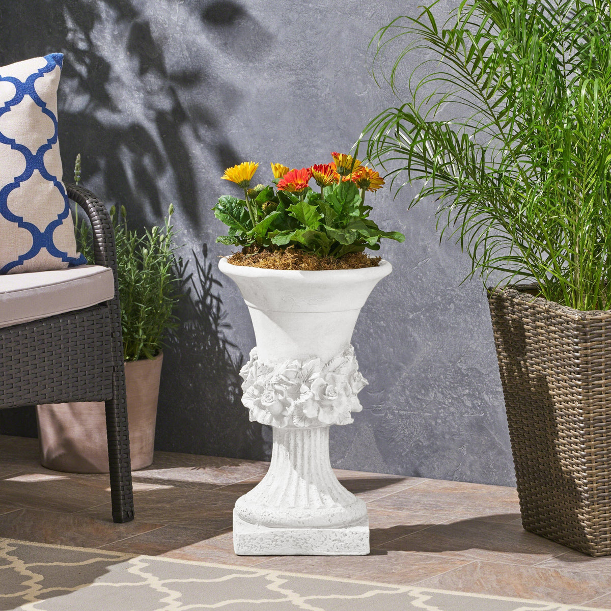 MGO Garden Urn Planter with Handmade Lightweight Concrete - Antique White