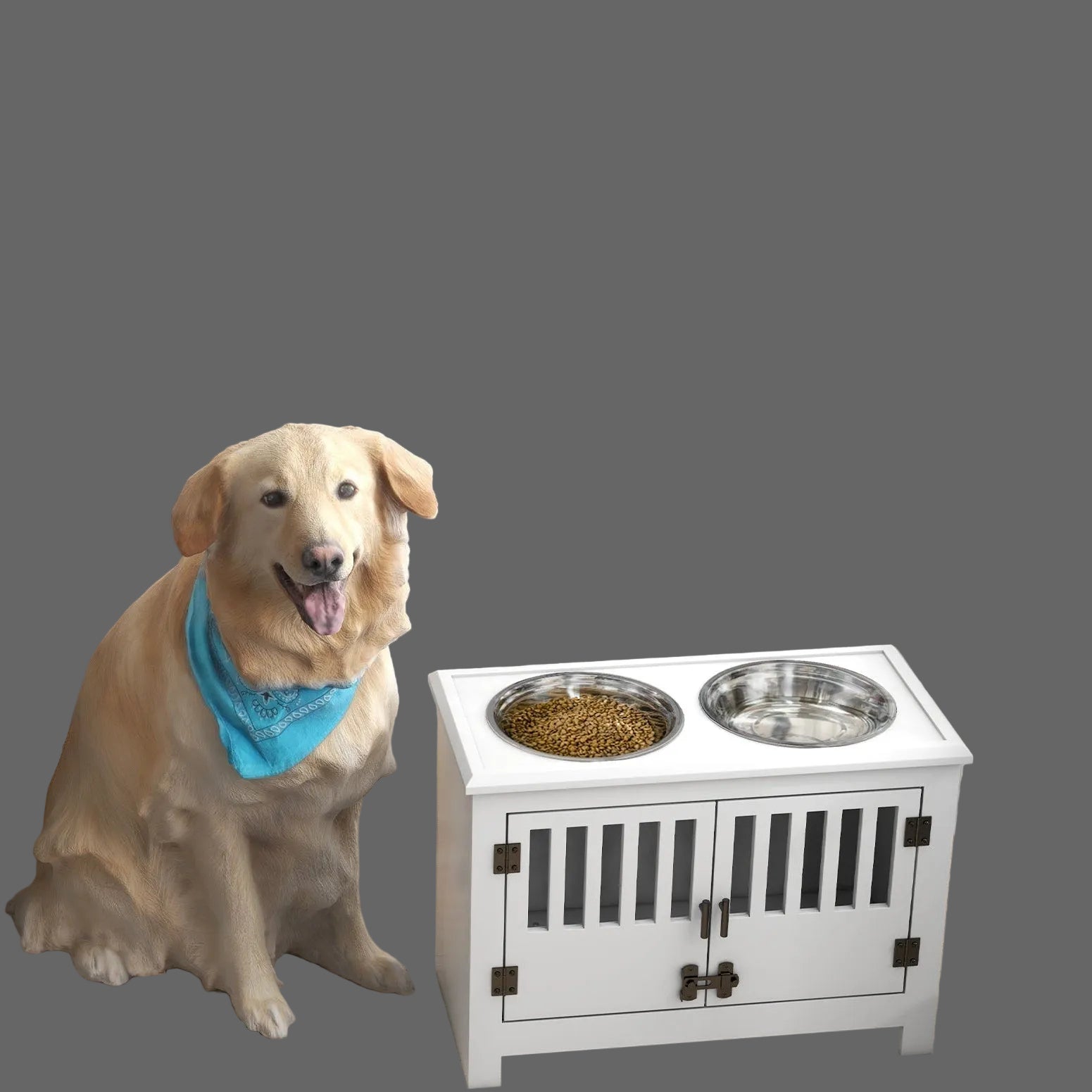 PawHut Large Elevated Dog Bowls with Storage Cabinet