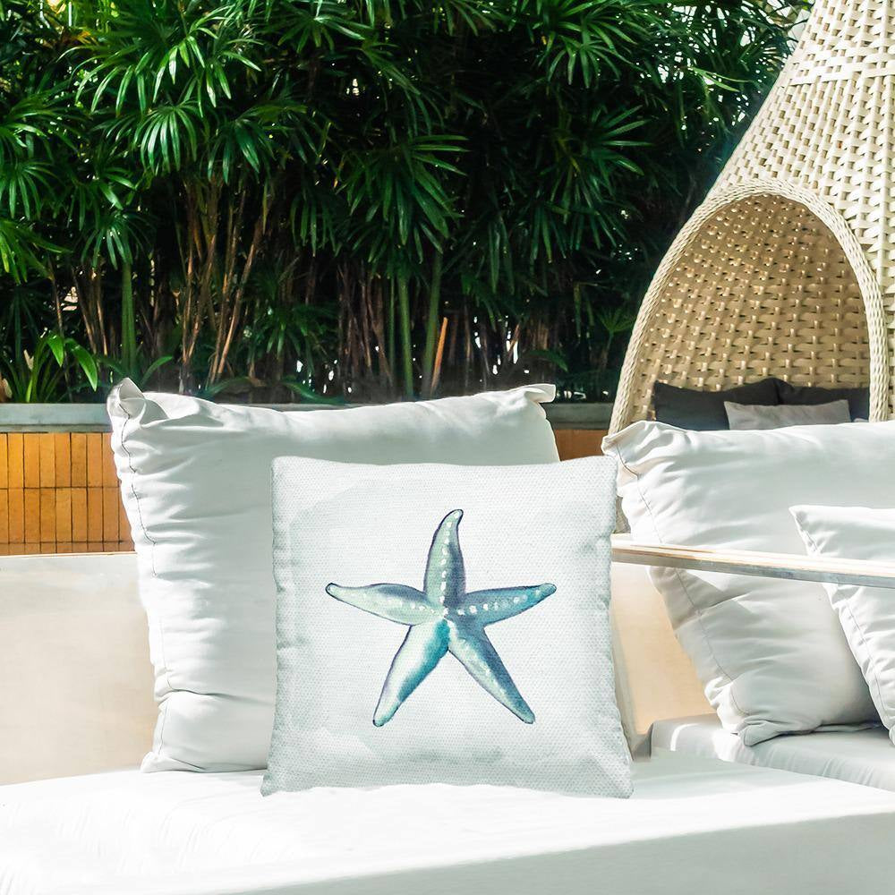 Nautical Blue Starfish Casual Sea Life Animal Blue Square Outdoor Throw Pillow